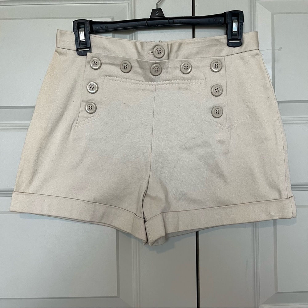 Elegant High Waist Beige Women's Shorts